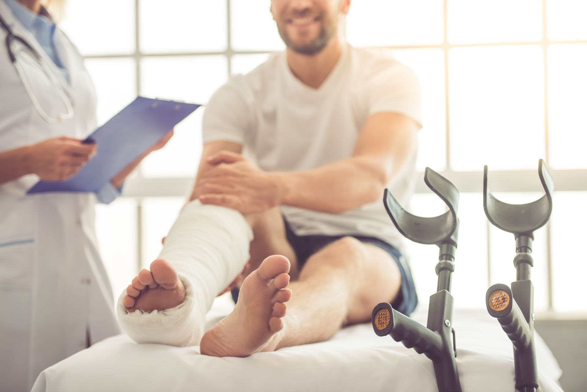Patient with cast on leg Patient with cast on leg
